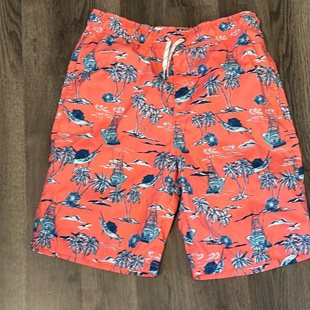 Ocean Coast tropical print  Youth Boy Swim Trunks XL